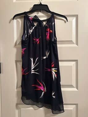 Neiman Marcus Navy Floral Halter Tank with Bright Accents